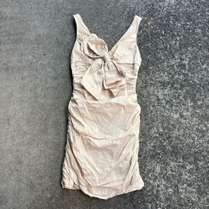 Tan bodycon y2k bow mini dress size medium